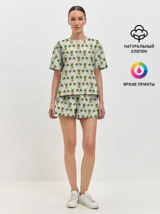 Женская пижама с шортами / Узор ретро Ананасы