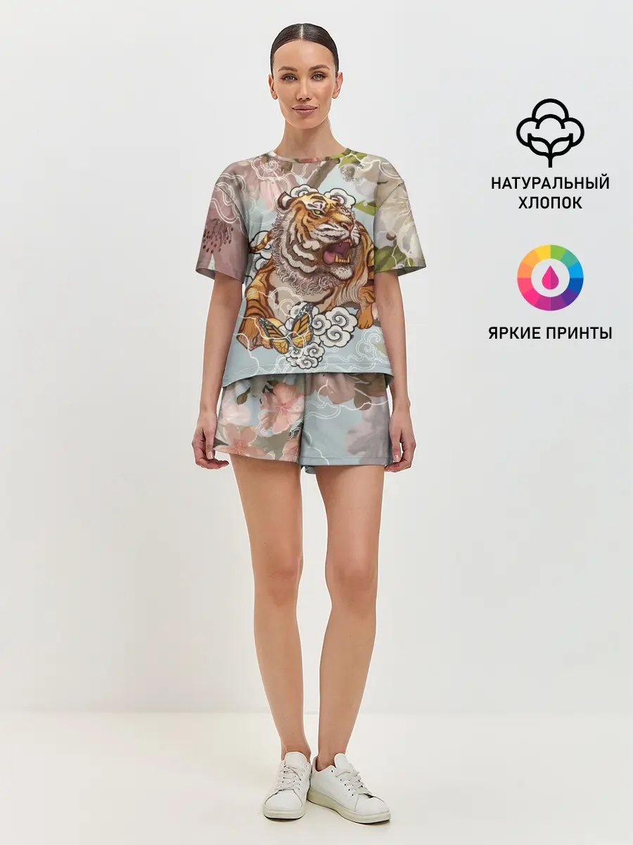 Женская пижама с шортами / Тигр в облаках