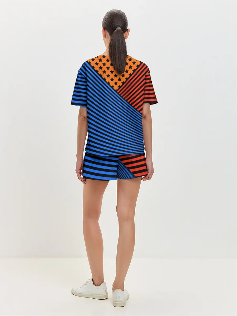 Женская пижама с шортами / Комбинированный полосатый узор