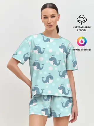 Женская пижама с шортами / Единорогие киты