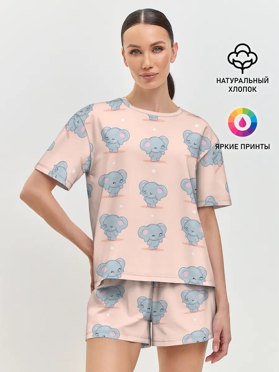 Женская пижама с шортами / Слоники