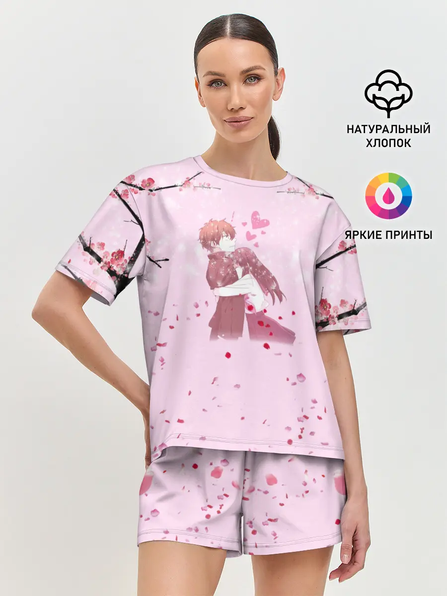 Женская пижама с шортами / Аниме Объятия Любовь Пара