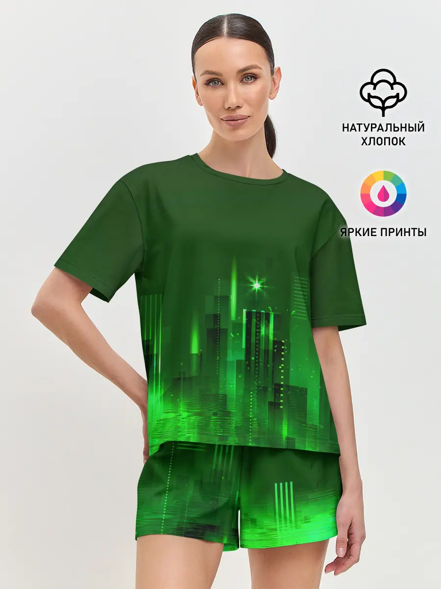 Женская пижама с шортами / Зеленый город