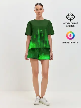 Женская пижама с шортами / Зеленый город