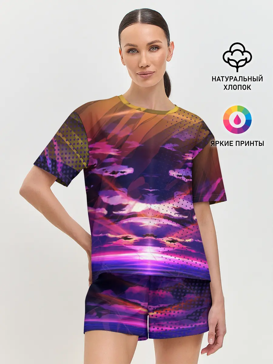 Женская пижама с шортами / Закат. Облака