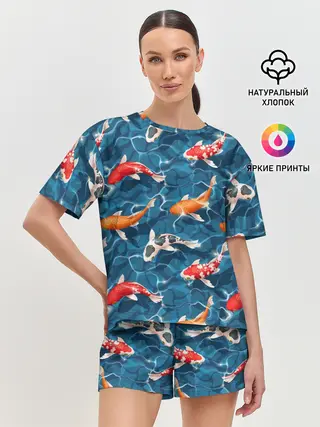 Женская пижама с шортами / Японские карпы