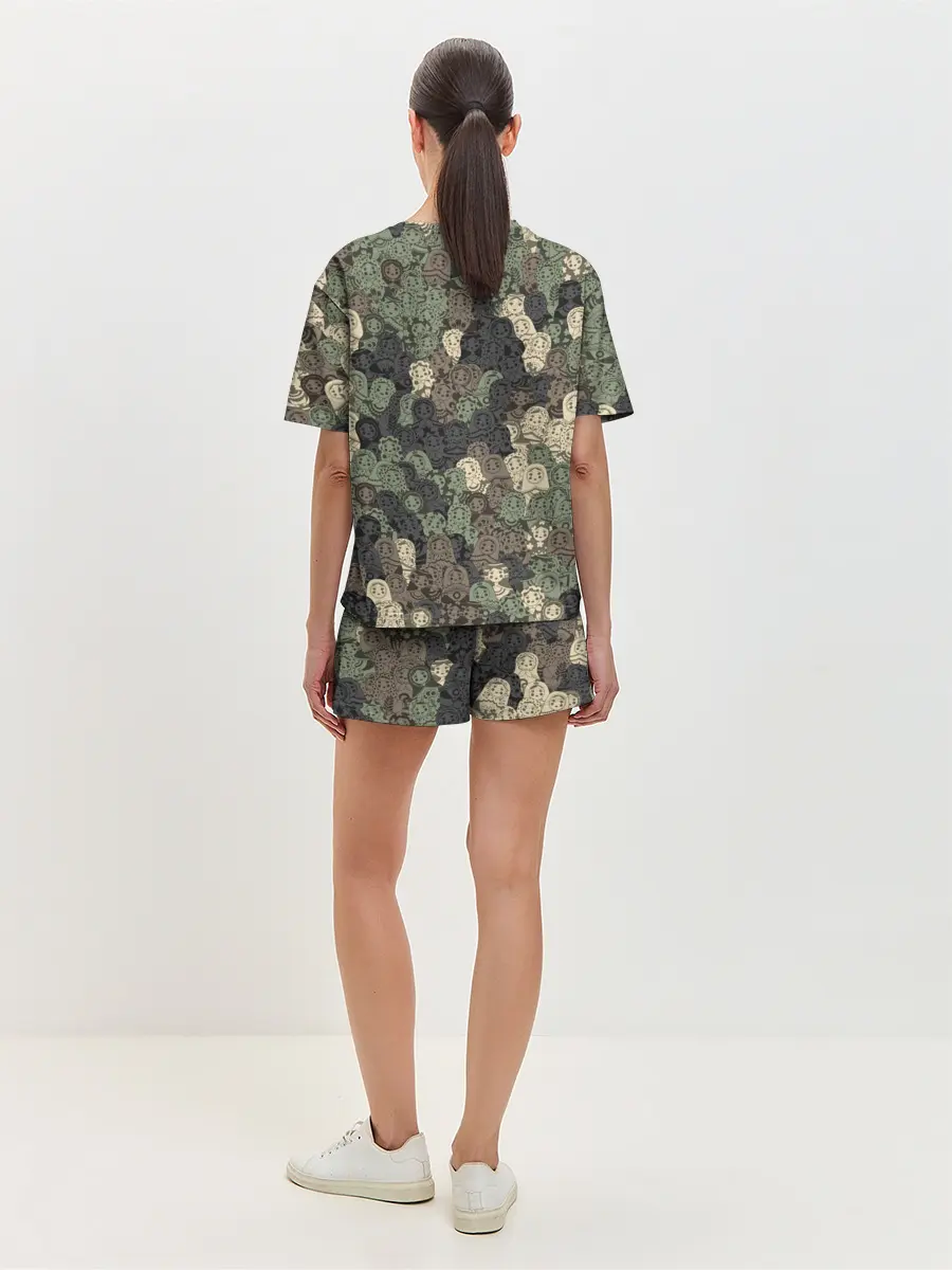 Женская пижама с шортами / Камуфляж из матрёшек