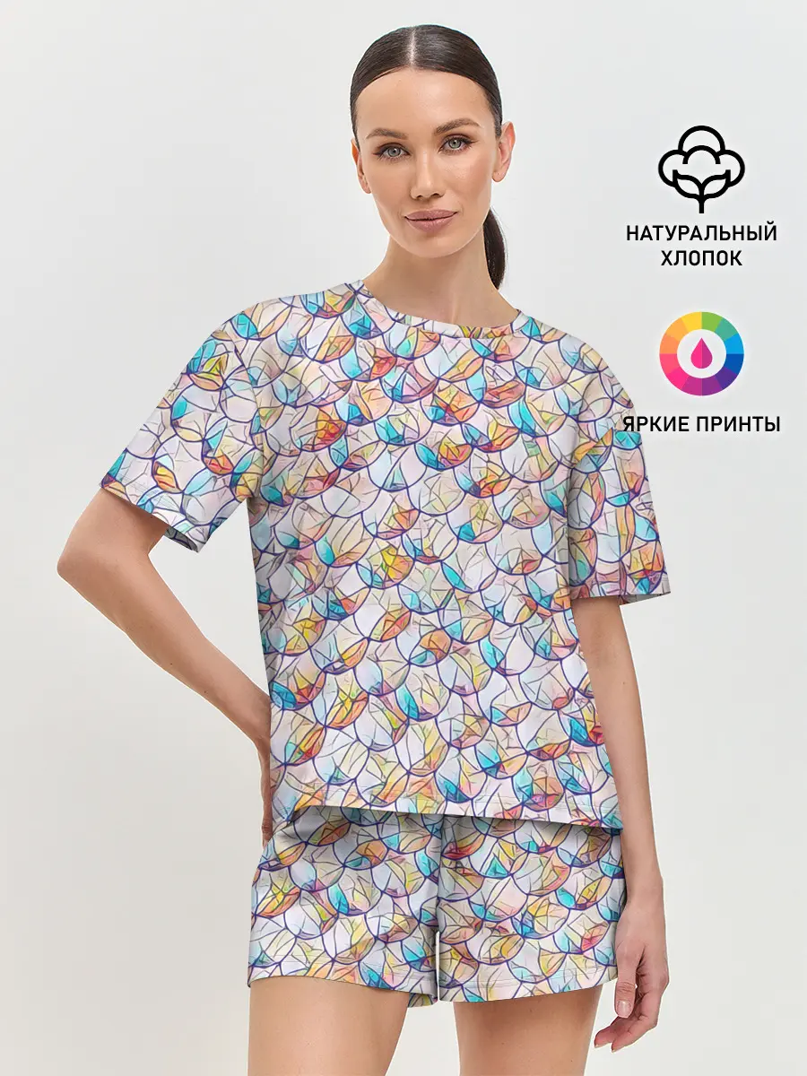 Женская пижама с шортами / Разноцветная чешуя