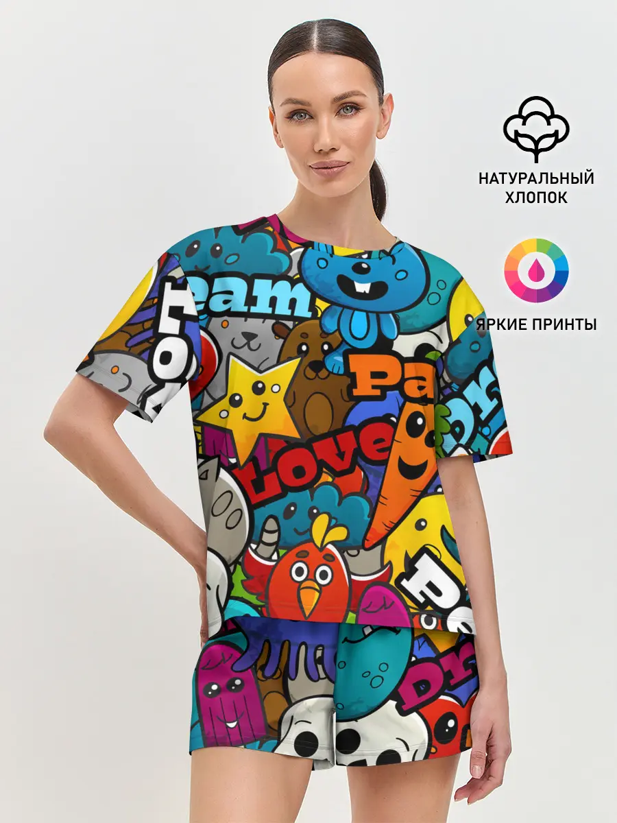 Женская пижама с шортами / LOVE | PEACE | PARTY