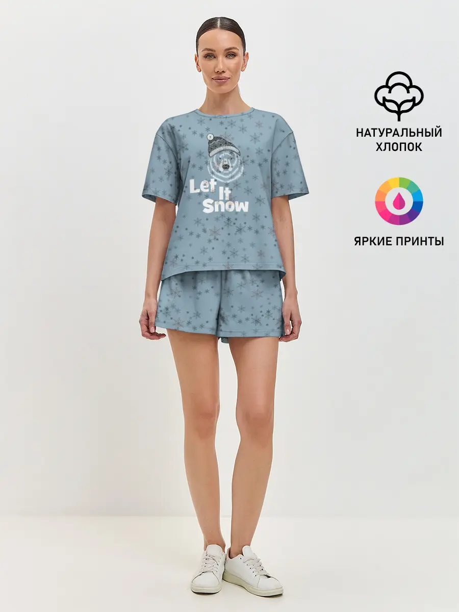 Женская пижама с шортами / Зима снежинки