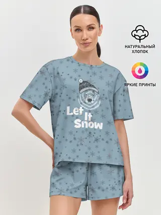 Женская пижама с шортами / Зима снежинки