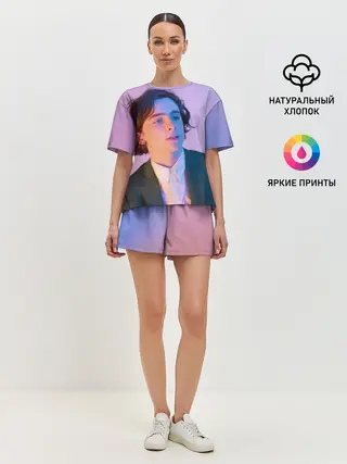 Женская пижама с шортами / Timothee Chalamet розовый градиент