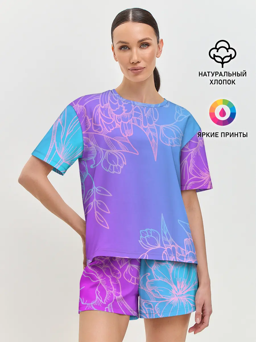 Женская пижама с шортами / Цветочный Градиент