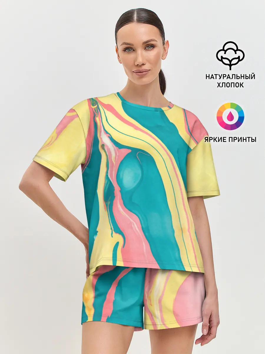 Женская пижама с шортами / осенний красочный развод