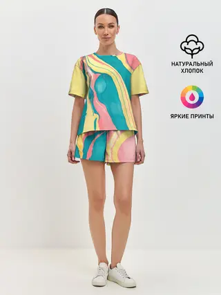 Женская пижама с шортами / осенний красочный развод