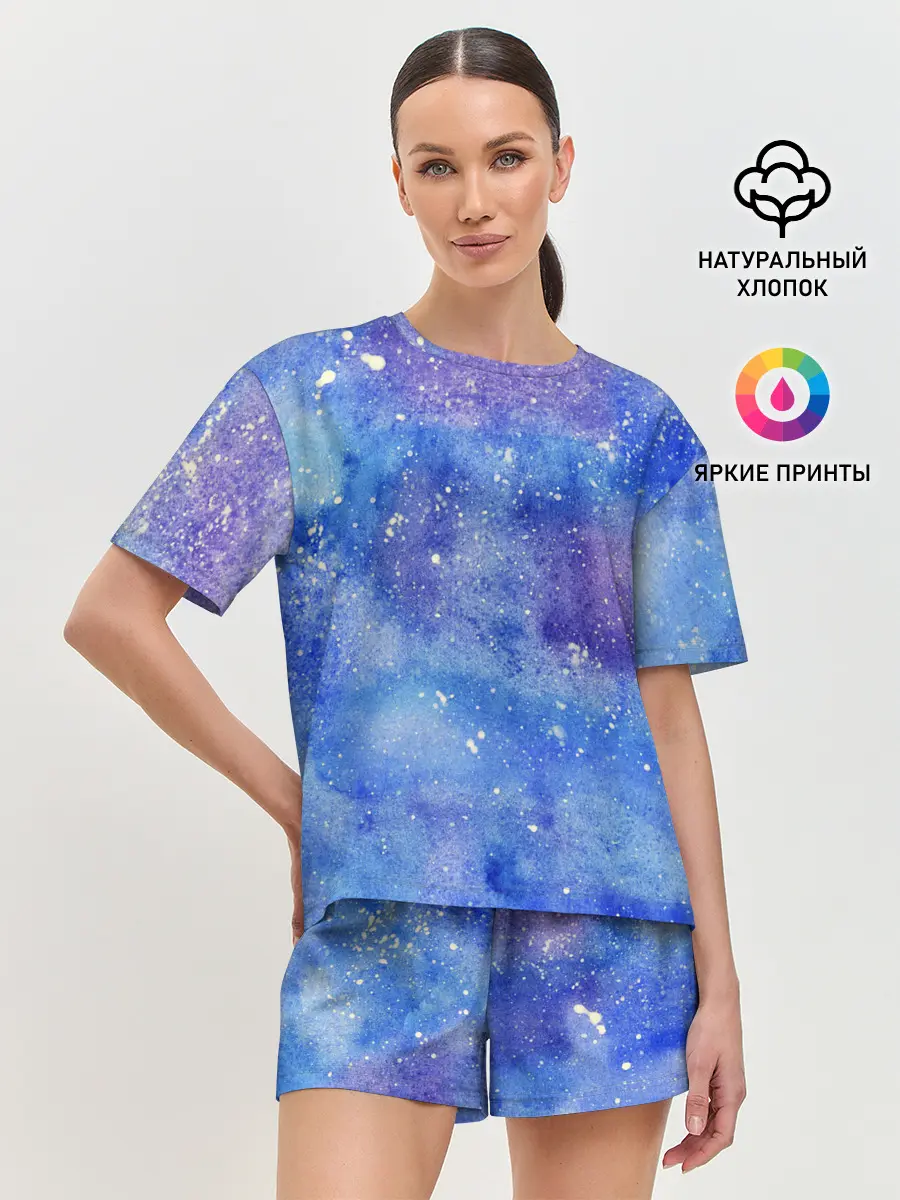 Женская пижама с шортами / Акварельные разводы и брызги красок