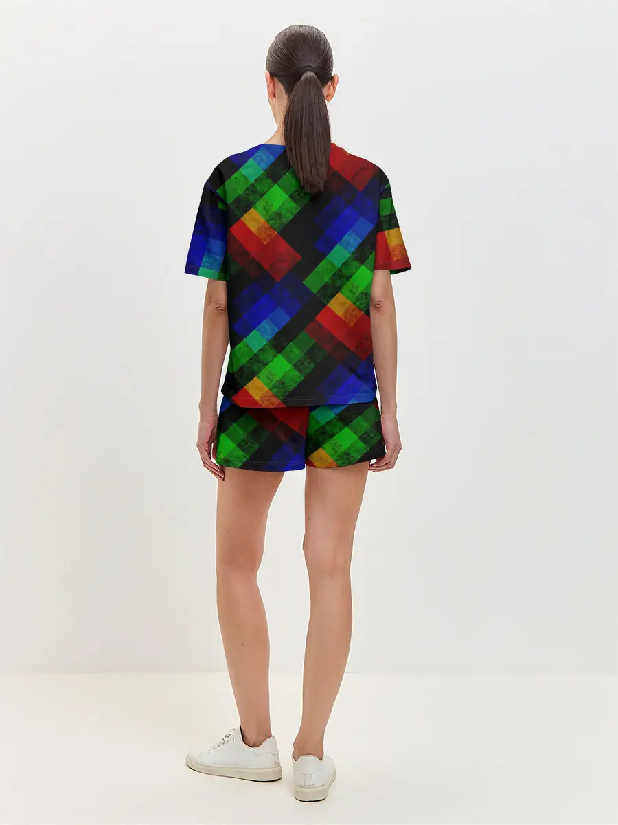 Женская пижама с шортами / Разноцветный мраморный узор