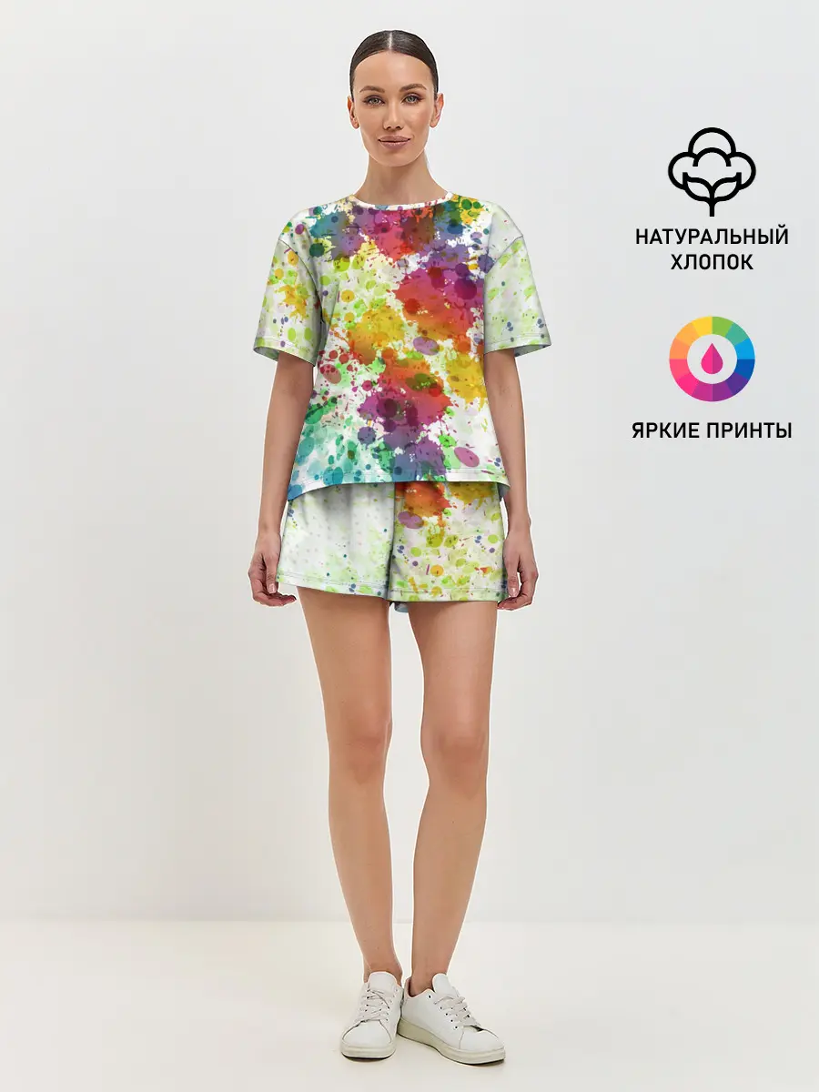 Женская пижама с шортами / Красно-жёлтые пятна