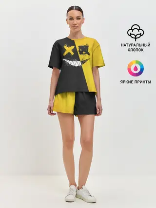 Женская пижама с шортами / Yellow and Black Emoji