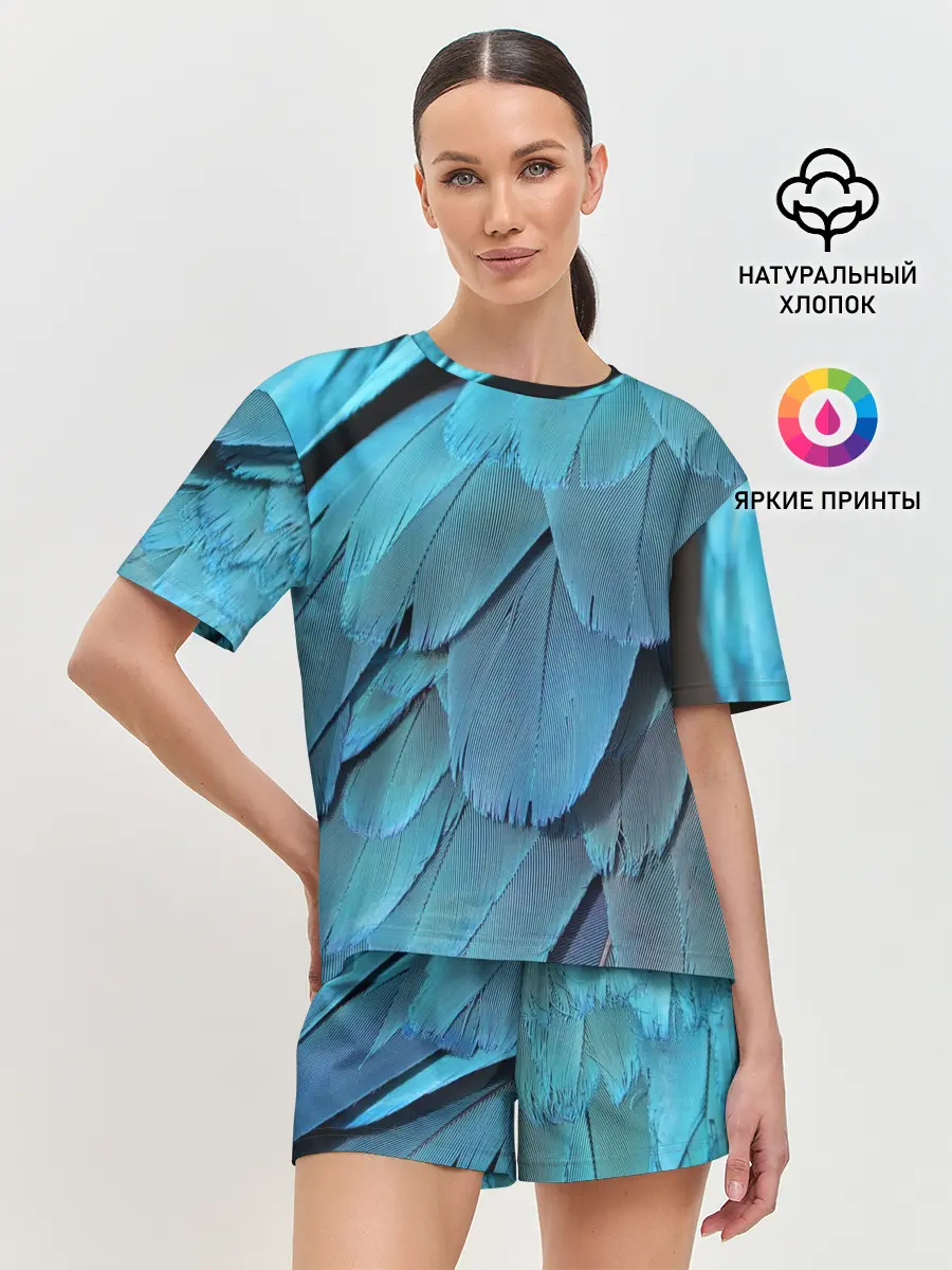 Женская пижама с шортами / Перья попугая