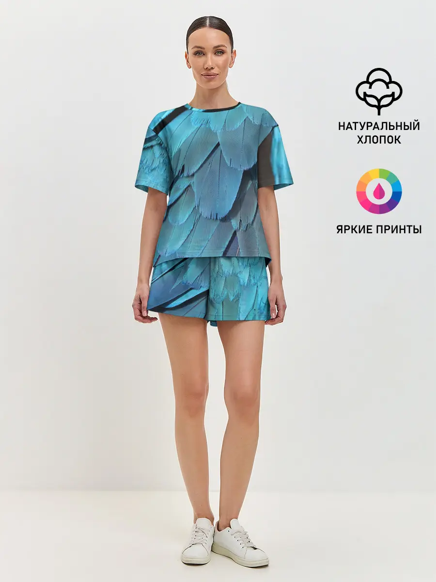 Женская пижама с шортами / Перья попугая