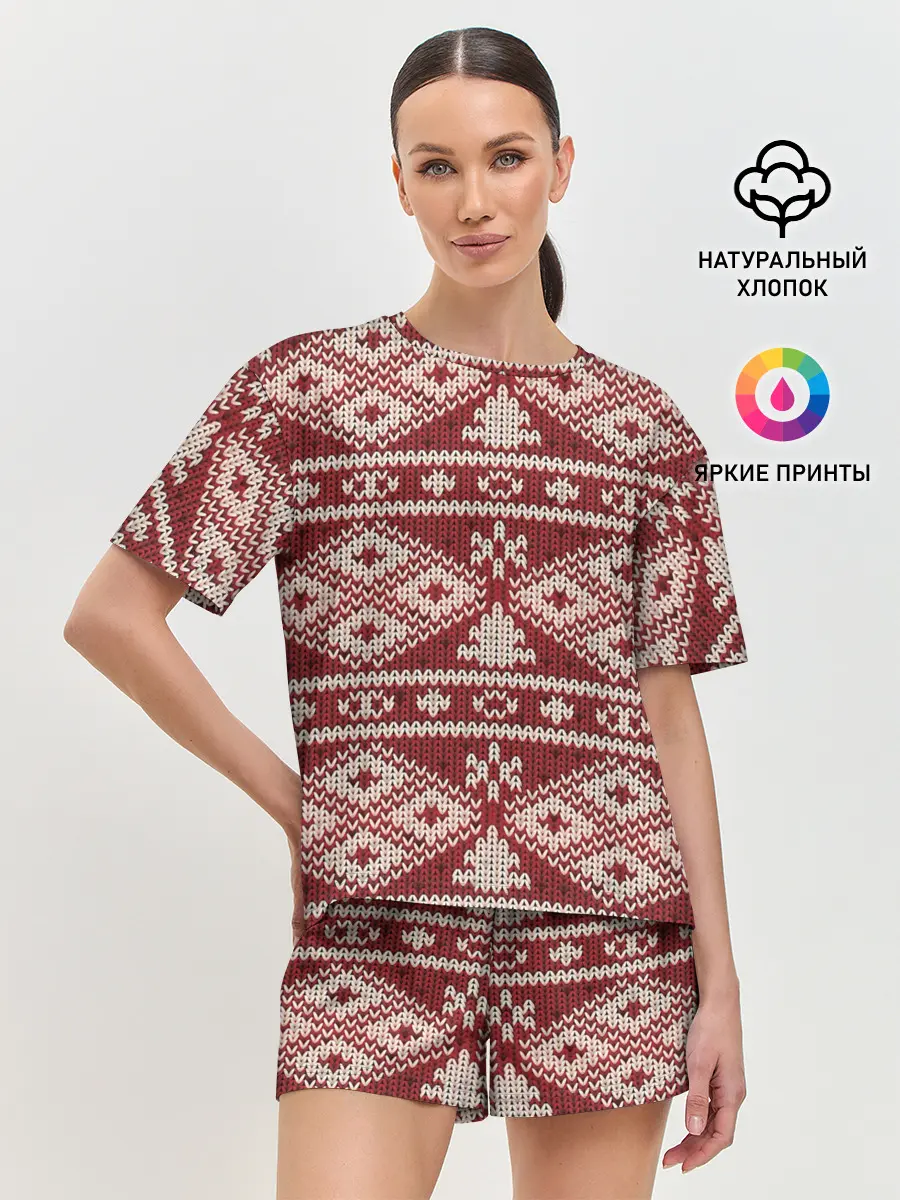 Женская пижама с шортами / Вязаный рисунок