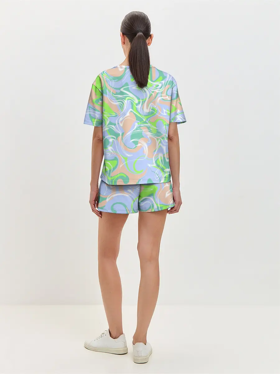 Женская пижама с шортами / Разноцветные разводы красок