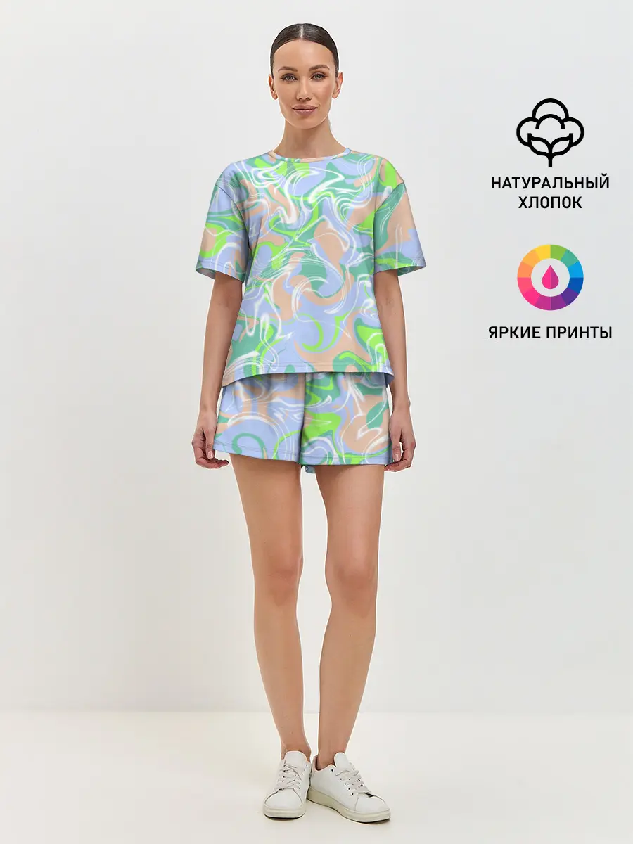 Женская пижама с шортами / Разноцветные разводы красок