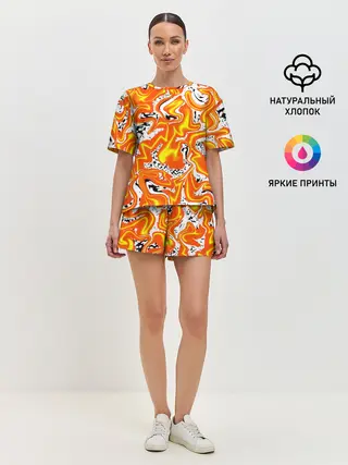 Женская пижама с шортами / Огненные разводы лавы