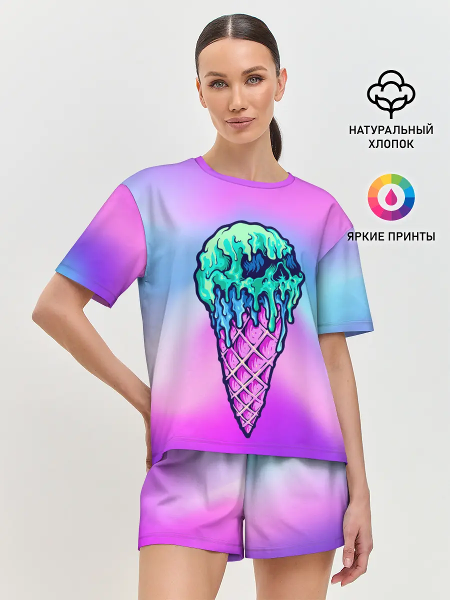 Женская пижама с шортами / Мороженое | Ice Scream | Череп