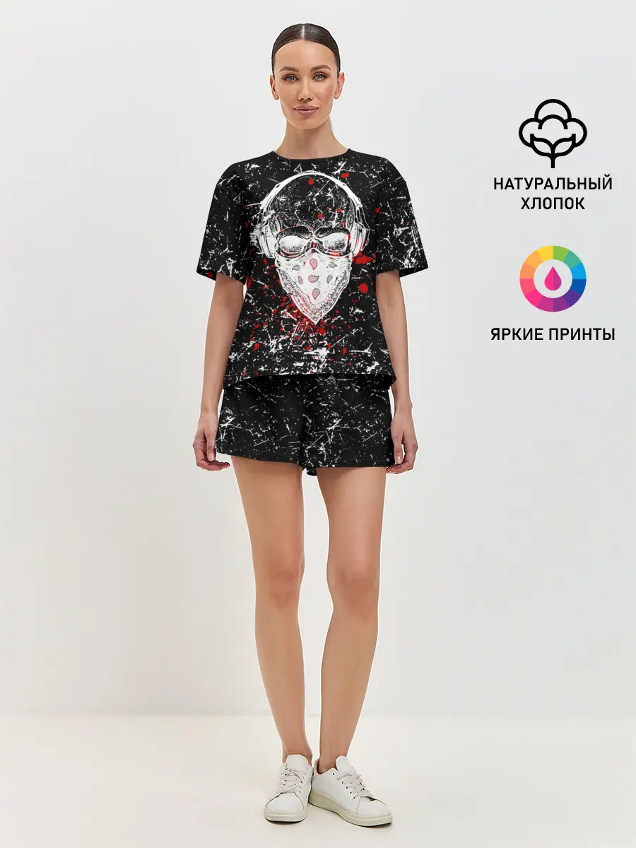 Женская пижама с шортами / Брызги Череп Хипстер Гранж