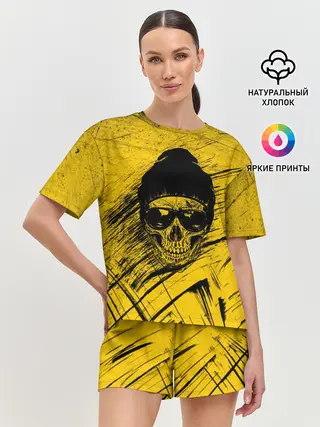 Женская пижама с шортами / Череп Хипстер Гранж Брызги
