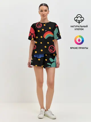 Женская пижама с шортами / красочное детство