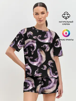 Женская пижама с шортами / Лиловые киты
