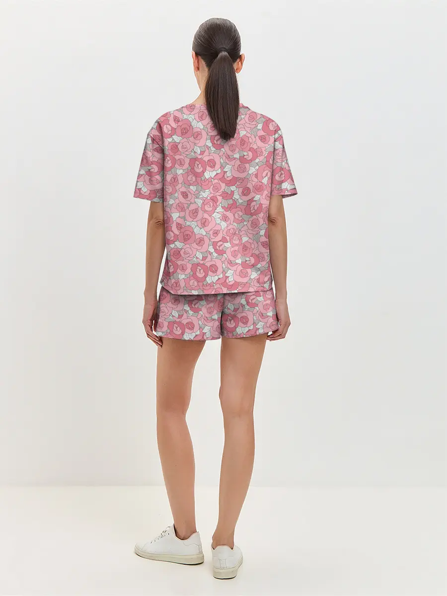 Женская пижама с шортами / Нежно коралловые розы