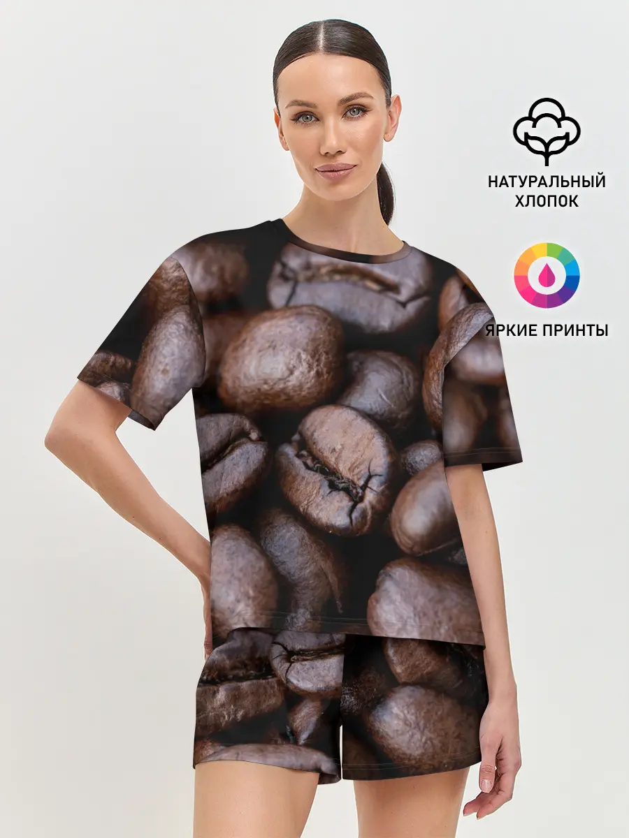 Женская пижама с шортами / Кофейные зёрна