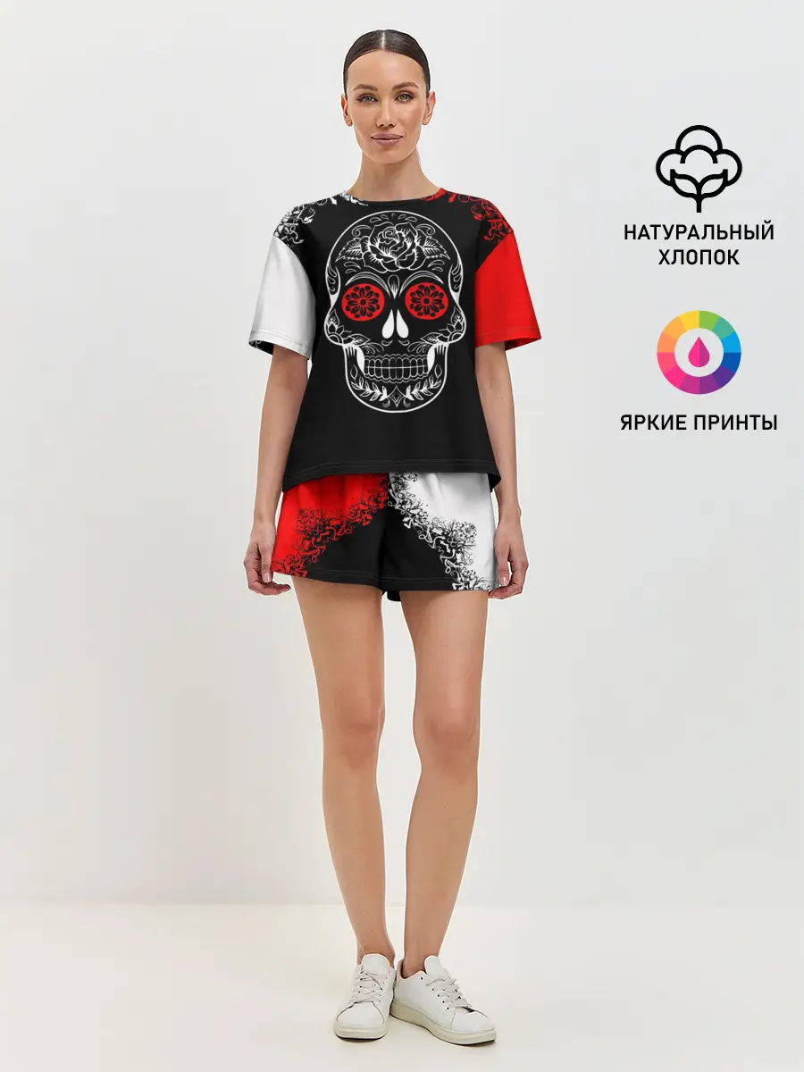 Женская пижама с шортами / Red White Skull - Череп