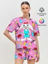 Женская пижама с шортами / кролик и косметика