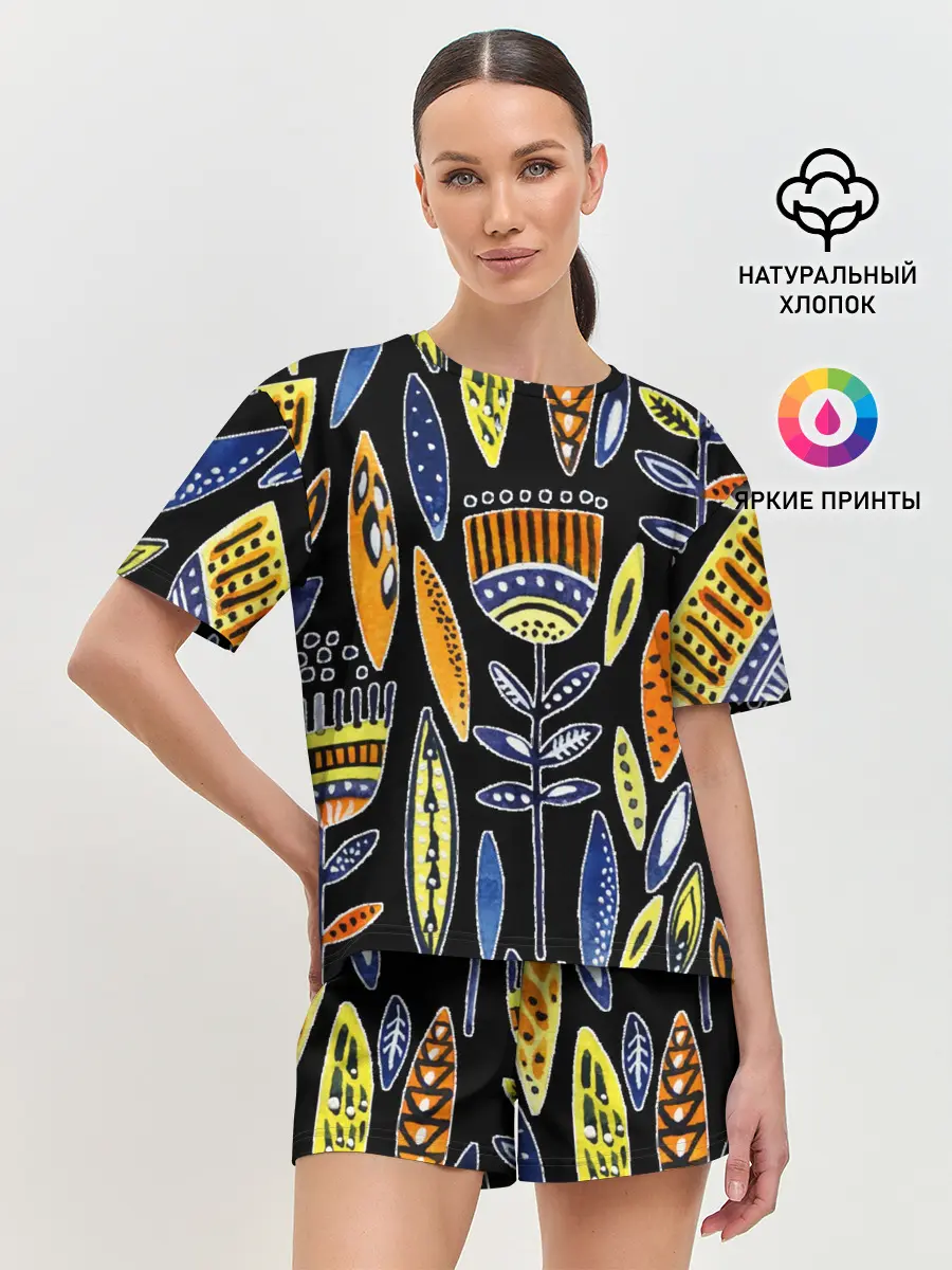 Женская пижама с шортами / цветы фараона