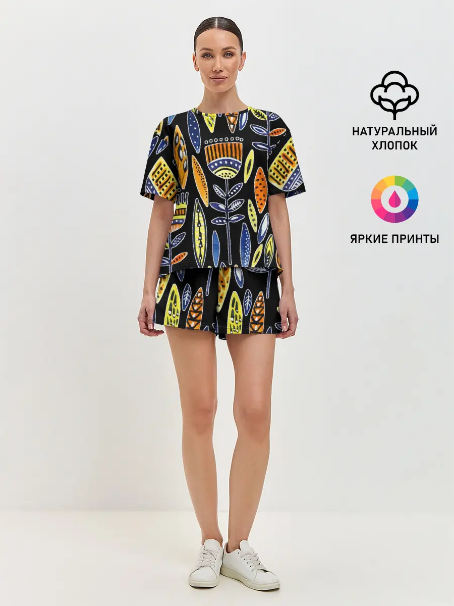 Женская пижама с шортами / цветы фараона