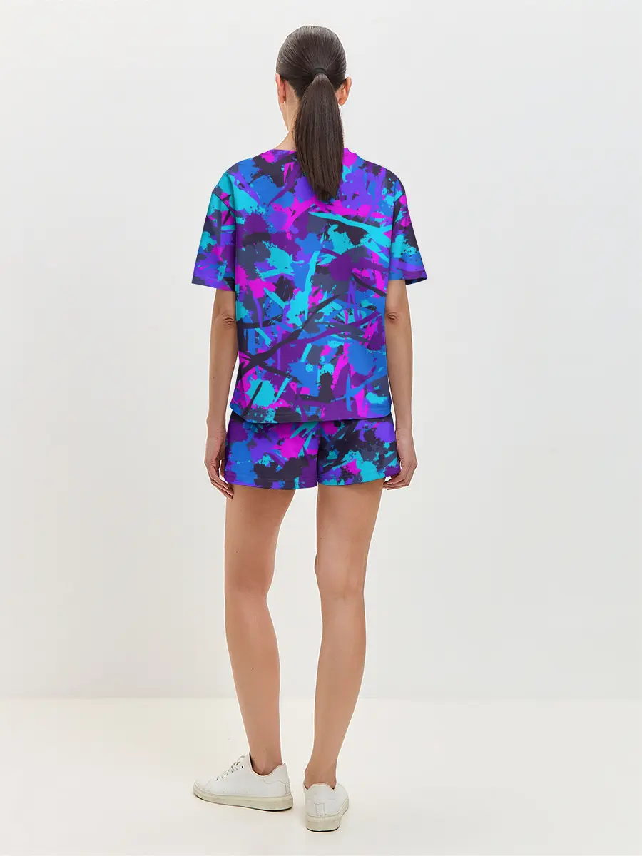 Женская пижама с шортами / Неоновые кляксы