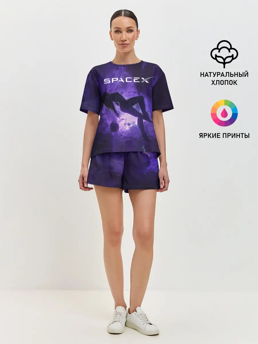 Женская пижама с шортами / Space X Girl in zero gravity