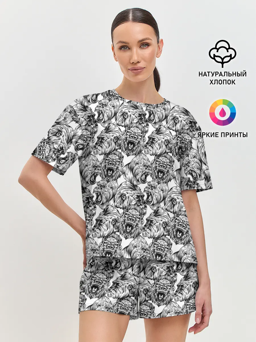 Женская пижама с шортами / Злые Гориллы - Паттерн