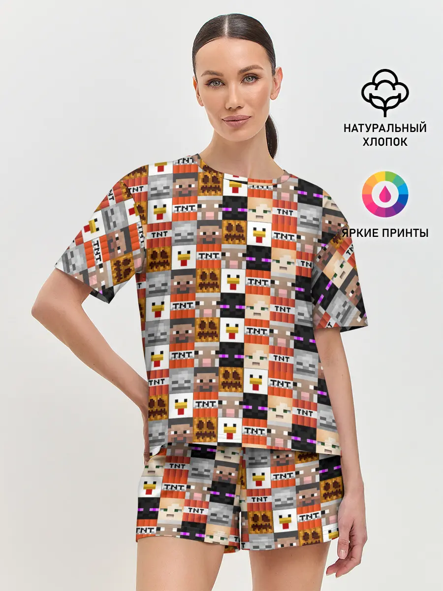 Женская пижама с шортами / MINECRAFT КУБИКИ ПЕРСОНАЖИ
