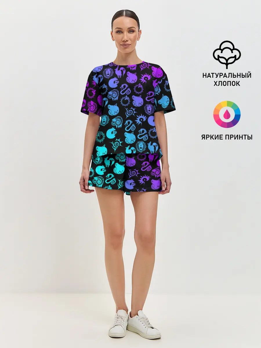 Женская пижама с шортами / 7 СМЕРТНЫХ ГРЕХОВ НЕОН ЭМБЛЕМЫ