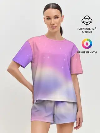 Женская пижама с шортами / Звёздное небо розовый закат