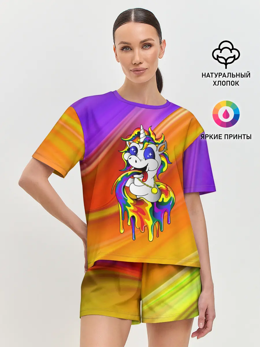 Женская пижама с шортами / Единорог | Unicorn | Rainbow