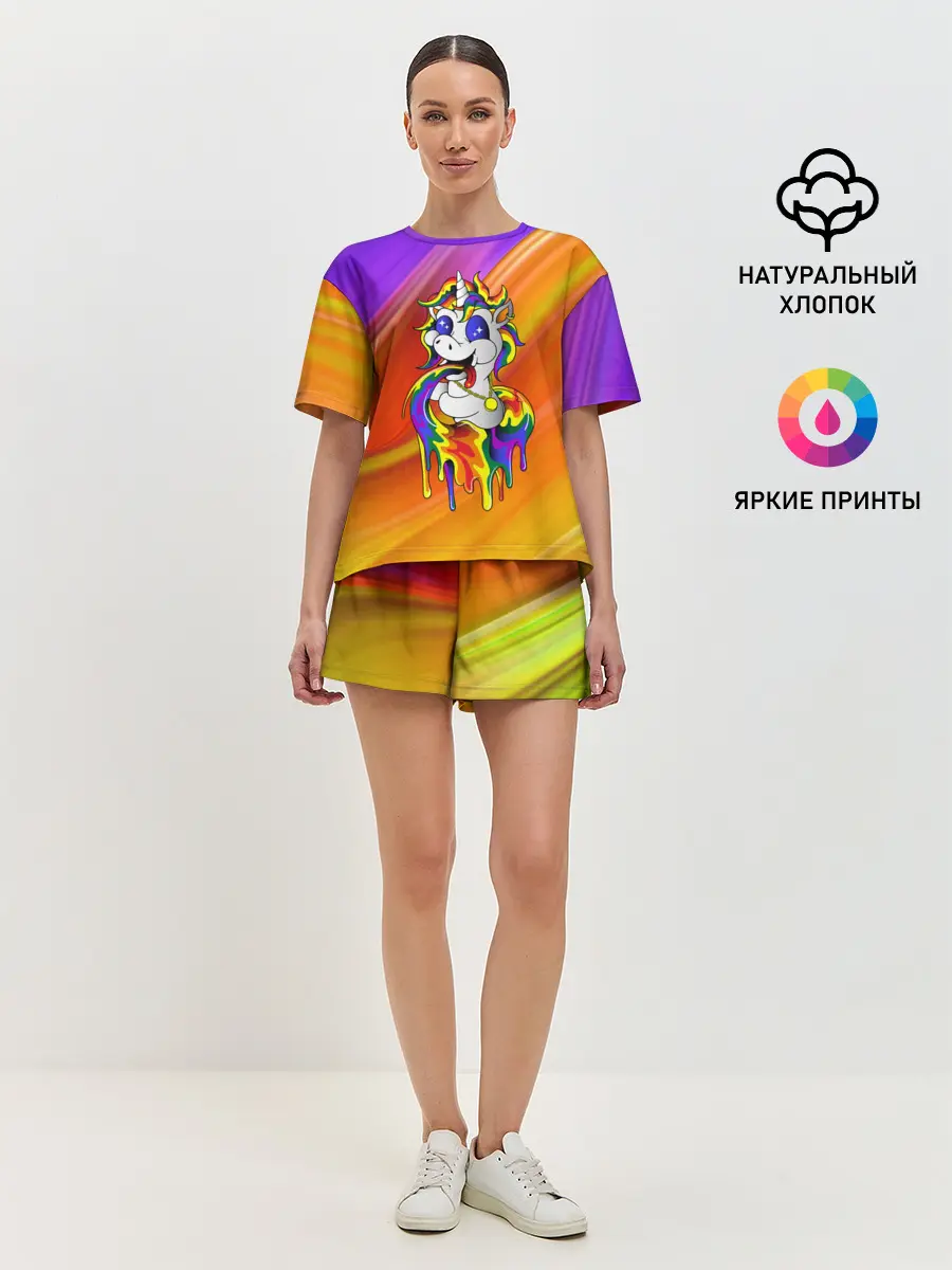 Женская пижама с шортами / Единорог | Unicorn | Rainbow