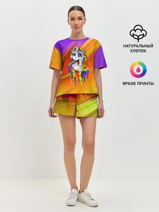 Женская пижама с шортами / Единорог | Unicorn | Rainbow