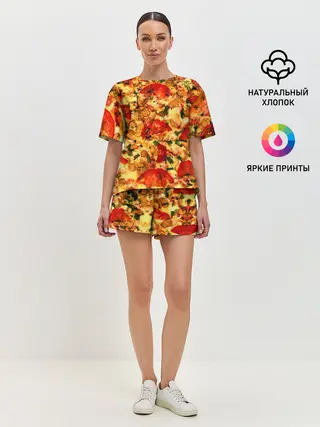 Женская пижама с шортами / Пицца с грибами